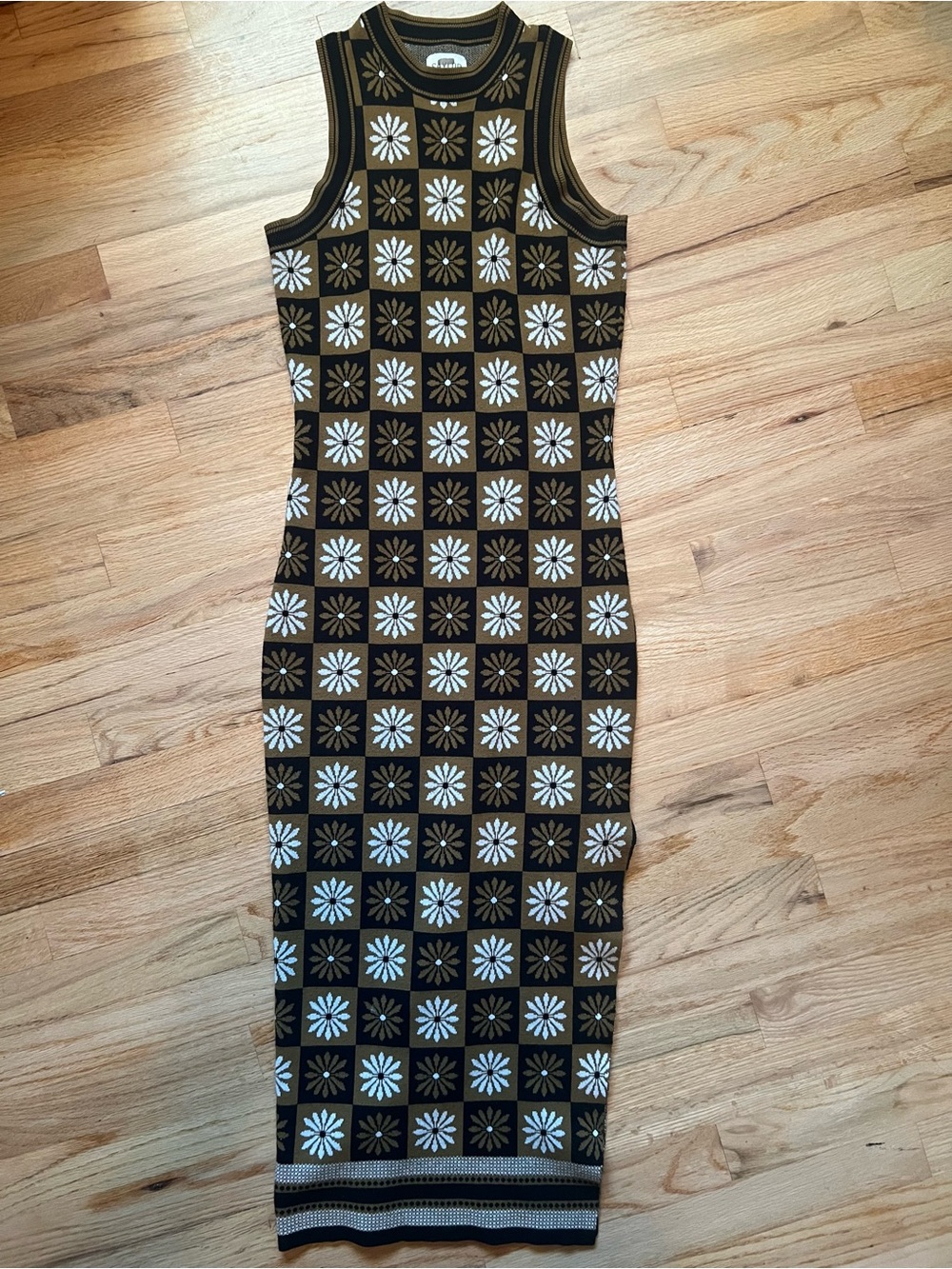 SAYLOR Black and Cream Daisy-Check Sleeveless Midi Dress